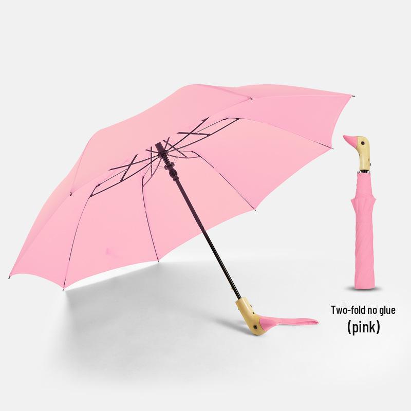 Cartoon Duck Umbrella: Semi-Automatic, Multi-Color, Black Plastic, Wooden Handle, Cute Yellow Duck Design