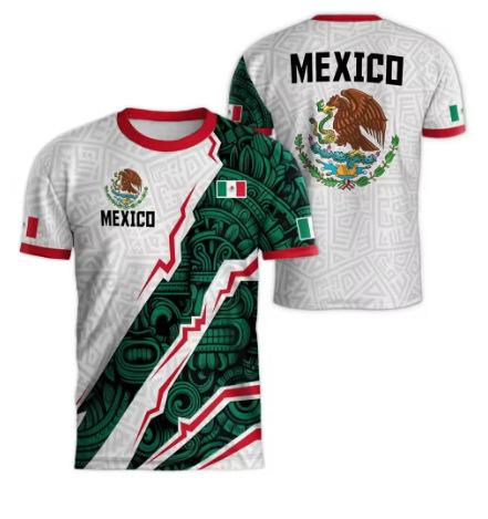 Mexican Flag Print T-shirt Men's Fun 3D Eagle Pattern Short Sleeve T-shirt Outdoor