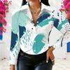 Women Plus Size Long Sleeve Collared Button Front Abstract Geometric Leaf Print Earth Tone Shirt