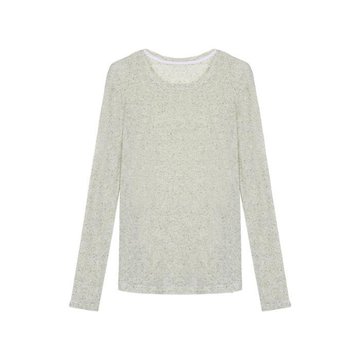 

Summer Lazy Knitted Blouse Top for Women with Thin Style Slightly Transparent Outer Layer High-quality Round Neck Sun Protection Long Sleeves L