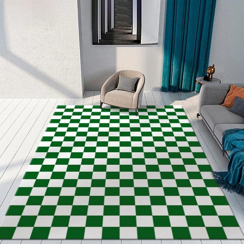 Green Checkerboard Plaid Carpet Moroccan Living Room Rug Anti-skid Entry Door Mats Household Bedside Rugs Bedroom Bay Window Mat