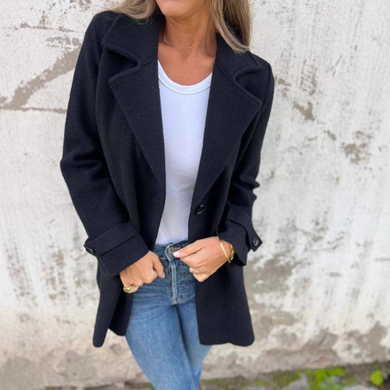 Women S Casual Loose Fit Wool Blend Coat Lapel Fake Pocket Open Front