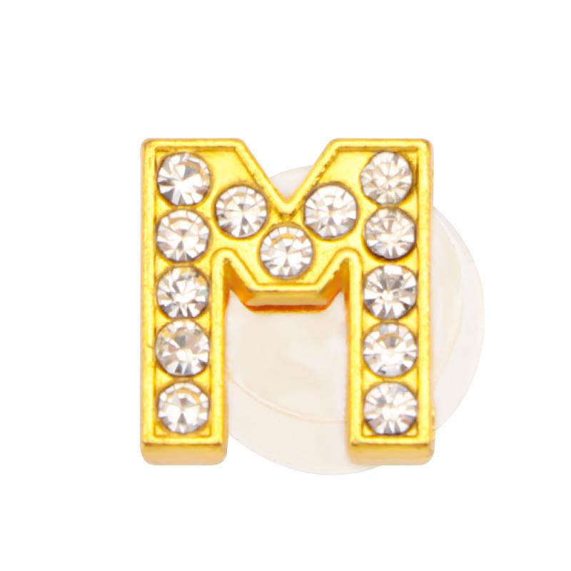 New Gold Letter Alphabet Shoes Charms Metal Button Rhinestone Crown Shoe Decorations Garden Shoes Accessories for Women Man 1PCS