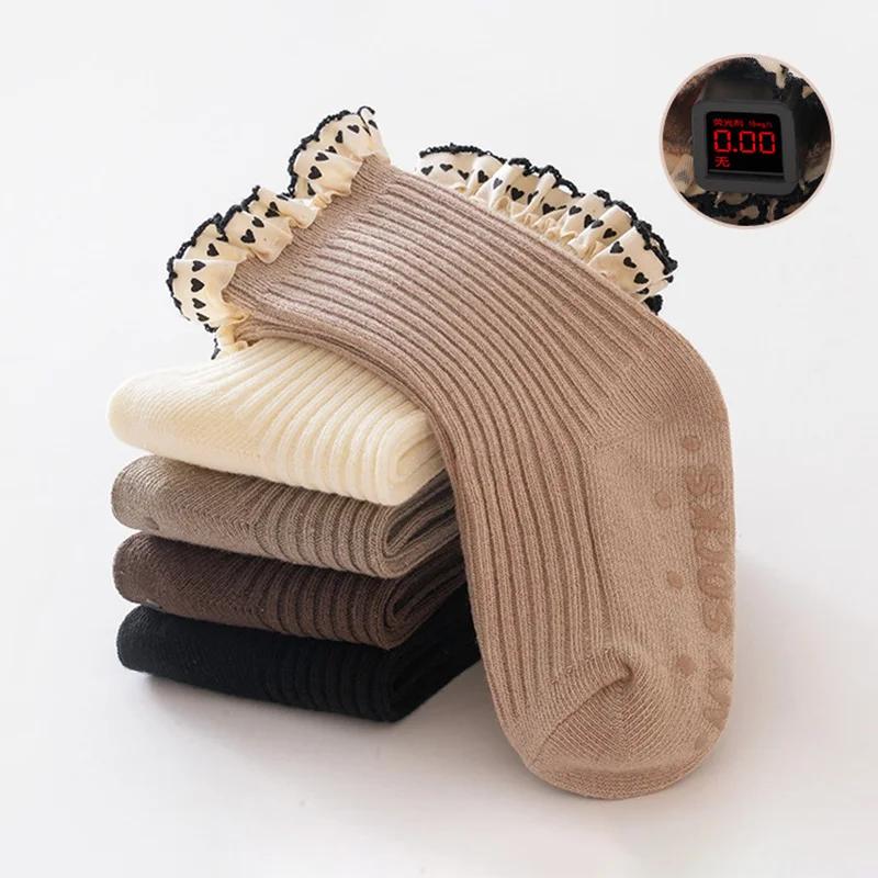 Herbst Baby Mädchen Socken Gekämmte Baumwolle Herz Spitze Prinzessin Socke Neugeborenen Anti-Rutsch Boden Socken Kleinkind Infant Zubehör 0-3Y