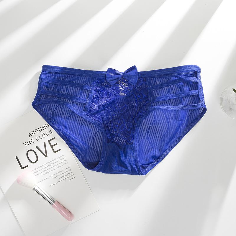 Ladies Spring and Summer Lace Bow Hollow Thin Belt Breathable Cotton Crotch Low Waist Triangle Briefs