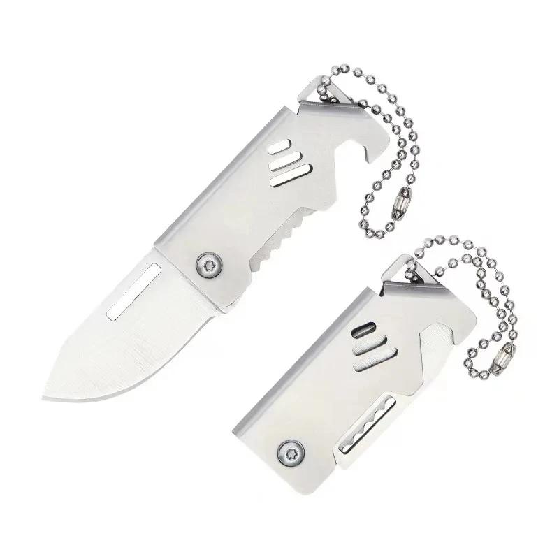 Mini Outdoor Folding Knife D2 Steel Portable Bottle Opener Sharp Cutting Tool Hanger High Hardness Knife Camping Survival Tool