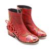 Johnature Vintage Rote Schuhe Handgefertigte kurze Damenstiefel aus echtem Leder mit Splice-Print zum Schnüren