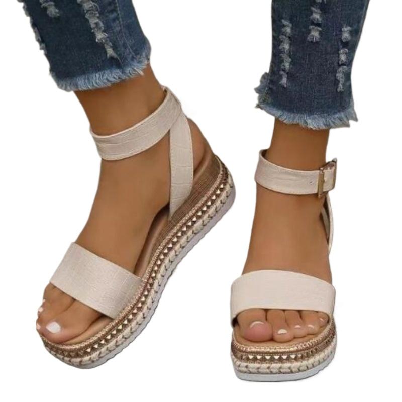 Fashion Summer Plus Size 43 Casual Ladies Wedge Heels Sandals Non Slip Platform Sandalias White Ankle Strap Sandals for Women Zapatos