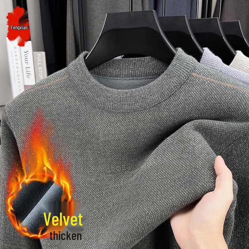 Fengxiao Men's Fleece Lined Crew Neck Sweatshirt