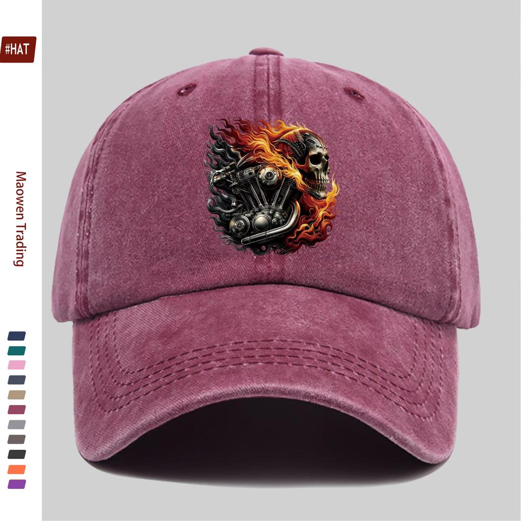 pc Fashion Flame Biker Skull Print Baseball Cap Party and Racing Decorative Sun Hat Multiple Colors Available Home Leisure D