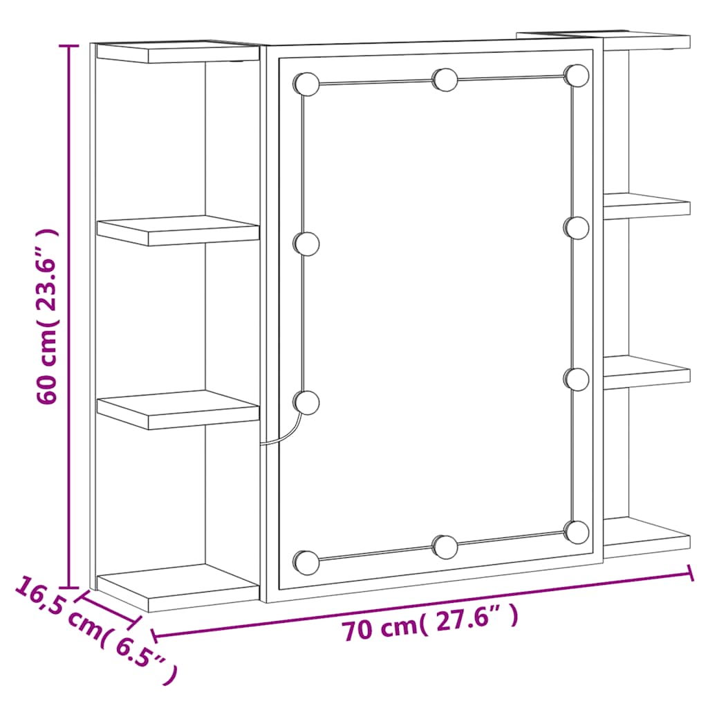 LED Mirror Cabinet in Concrete Grey 70 x 16.5 x 60 cm