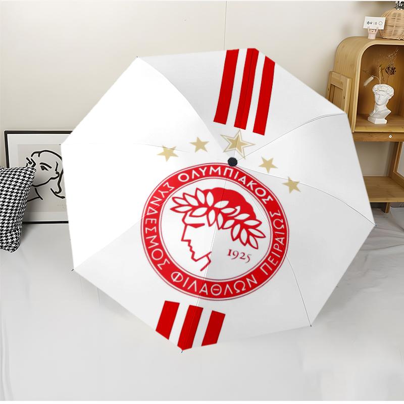 Olympiacos F.C Fashionable Automatic Opening/Closing Folding Umbrella. Portable and Foldable, Ideal for Gift, Travel, and Daily Use.