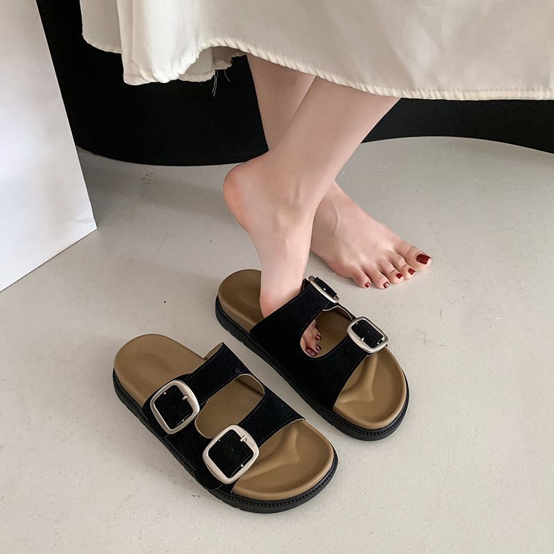 Birkenstock cool slippers for women's summer wear 2025 new thick-soled retro with skirt casual beach soft-soled one-word drag