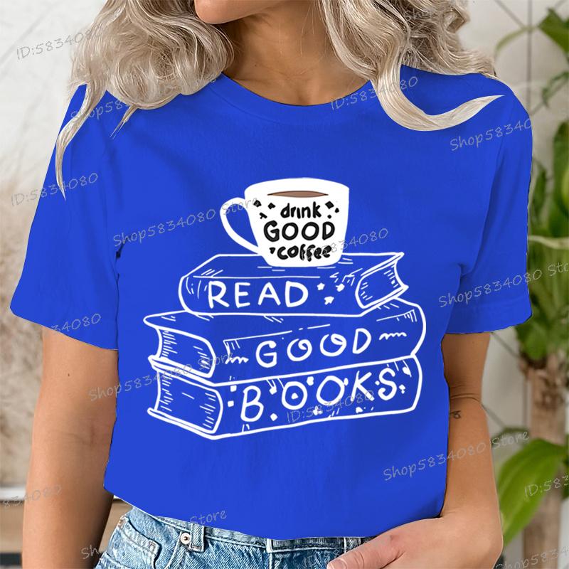 Casual Vintage Book Coffee T Shirt Women Trendy Bookish Short Sleeve Tshirt Book Lover Party Gift Coffee Lover Summer Clothes