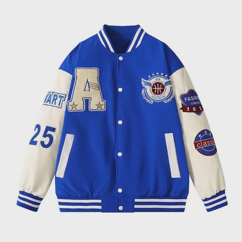 Men's Autumn Embroidered Letter Print Baseball Jacket - Loose Fit for Couples or Teen Students, Long Sleeve.