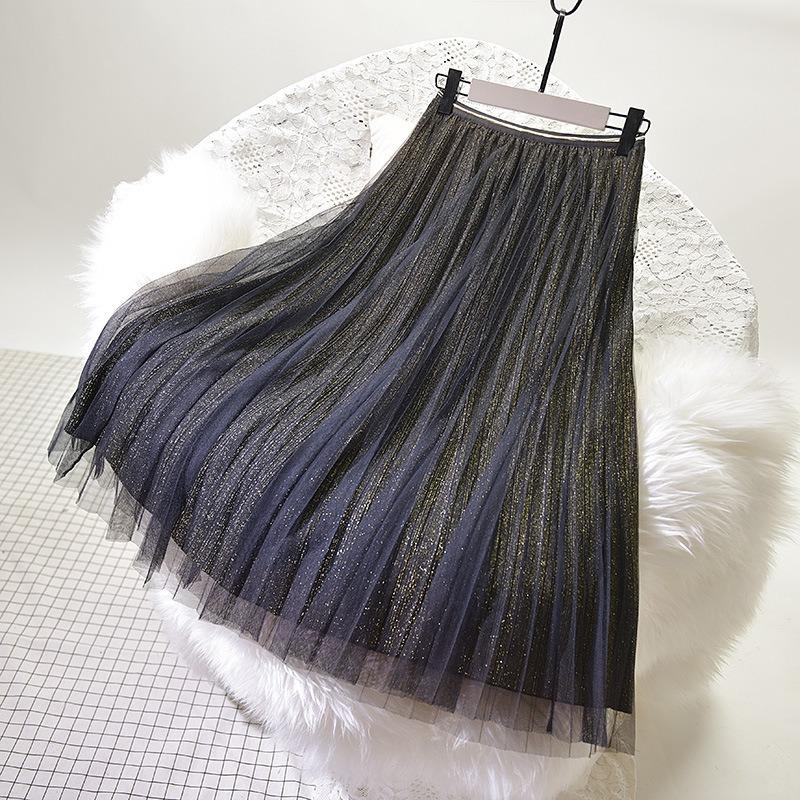 New Shiny Pleated Mesh Skirt