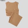 INCERUN Men Two Pieces Sleeveless Ruffled Tank Tops and Trousers Casual Pants Sets Outfits