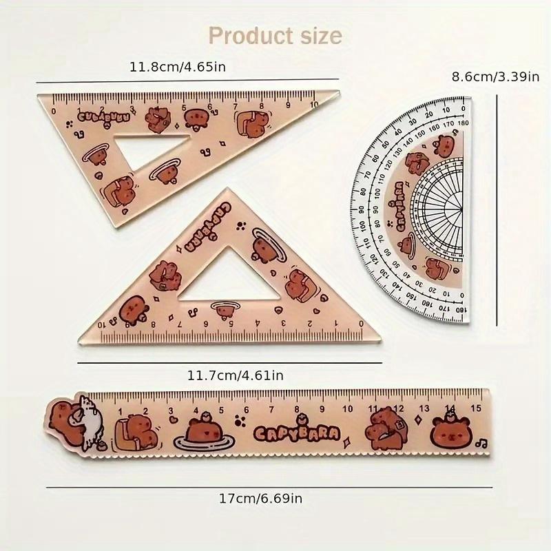 4Pcs/set Creative Acrylic Set of Rulers Drawing Tools Cute Cartoon Soft Ruler Set Office Supplies Set Square,Student Supplies