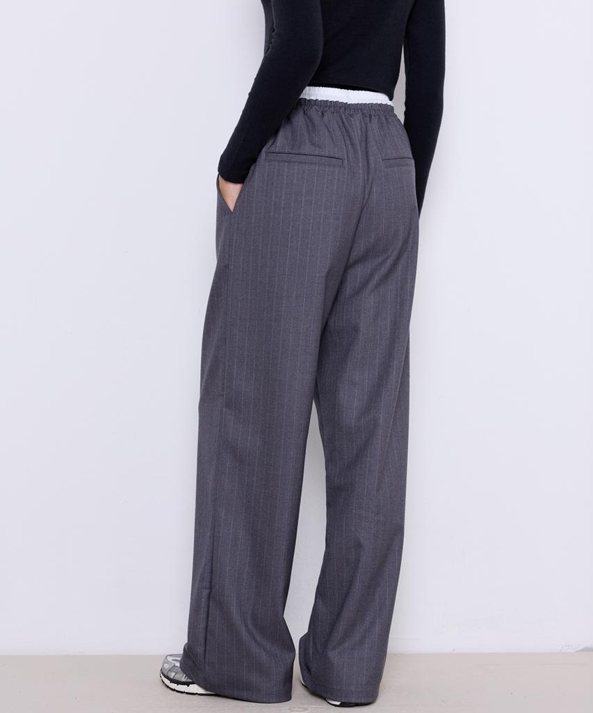 MANAVIS7 Striped Elastic Pants [Ash]