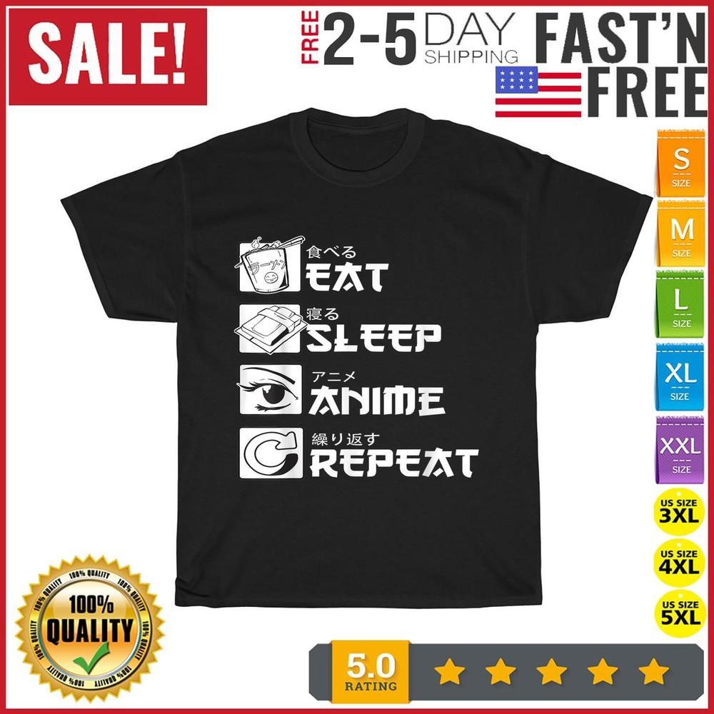 

Eat Sleep Anime Repeat Vintage T Shirt Men Fashion 2023 Women T Shirt Short NEW 2XL