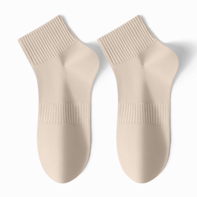 Male Spring and Summer Solid Color Vertical Bar Movement Antibacterial Breathable Non Slip Short Tube Cotton Socks