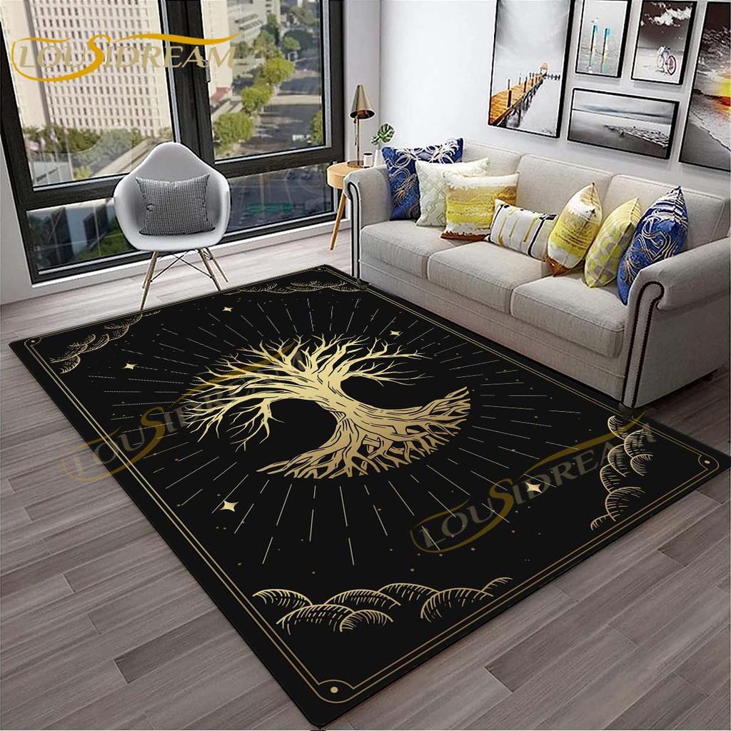 3D-Teppich mit Baum des Lebens, geheimnisvoller Tarotkarten-Teppich für Schlafzimmer, Wohnzimmer, Schlangenteppiche, Boho-Mondphase und Sterne, Schmetterlingsteppich