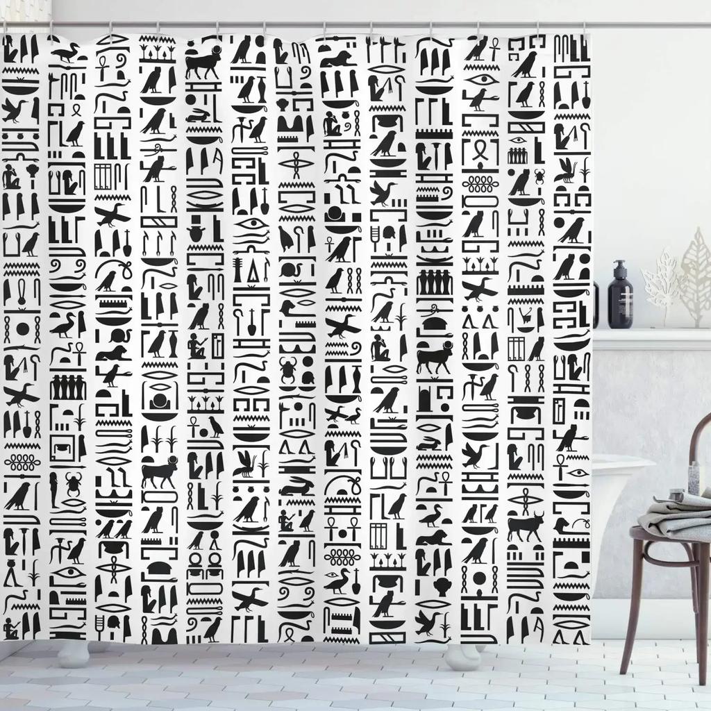 Shower Curtain Hieroglyphics Alphabet Symbols Cool Egypt Letters Drawing Bathroom Polyester Fabric Bath Curtain