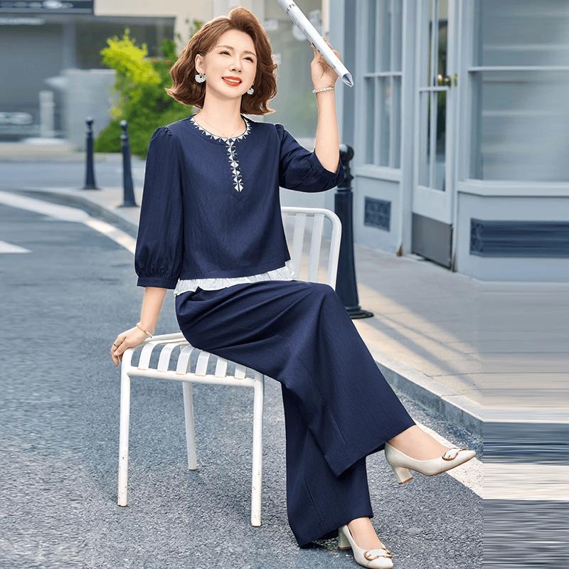 Yuzhaolin Summer Embroidered V-Neck Two-Piece Set for Women 2XL
