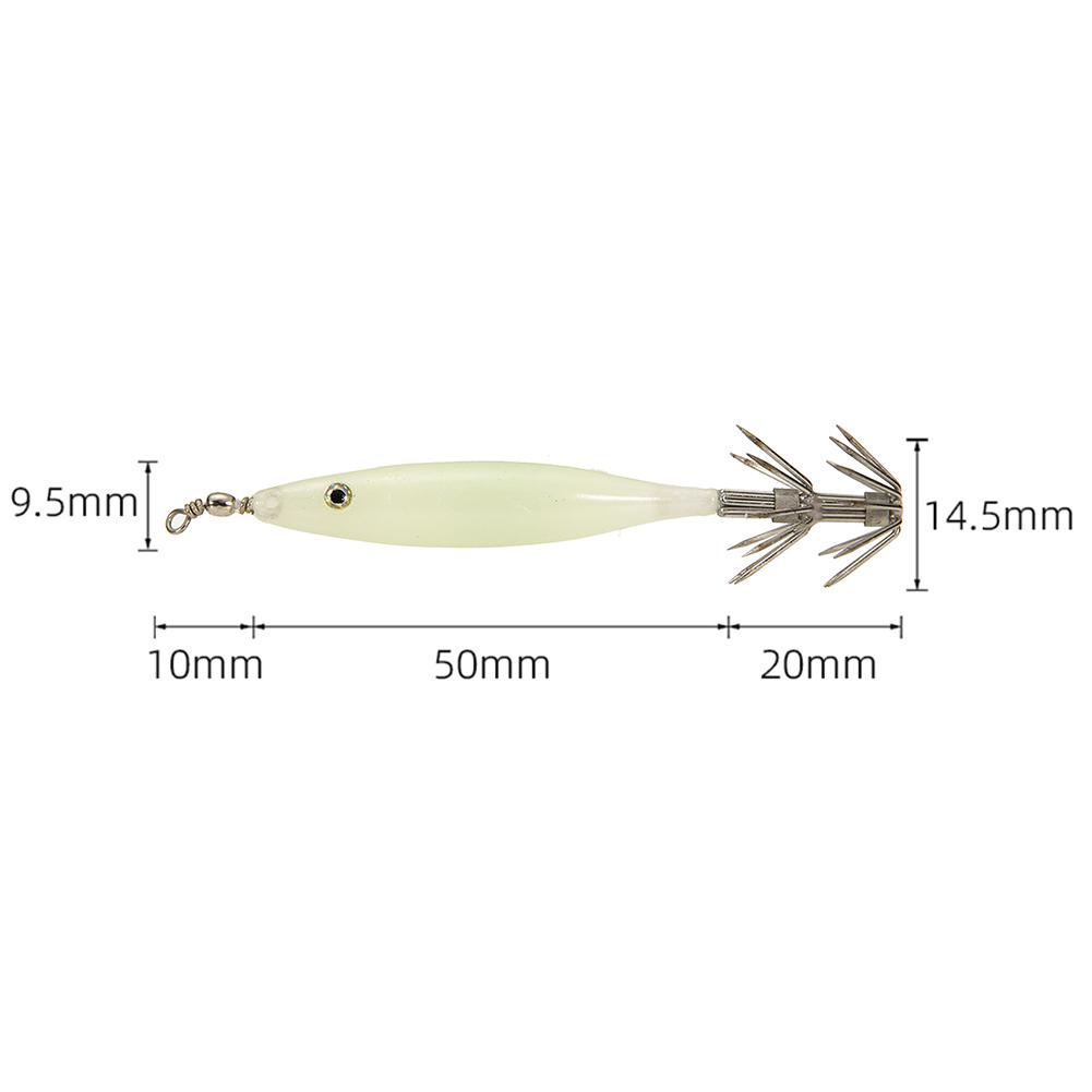 5Pcs Luminous Squid Lure Night Fishing Lamp Hook Waterproof Cuttlefish Attracting Lure Rustproof Double Hook for Octopus Squid
