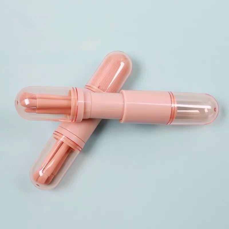 Tragbarer Einziehbarer Multifunktionaler Mini-Make-up-Pinsel Rougepinsel Abgedeckt Vier in Einem Gesichtspuder Lidschattenpinsel Set