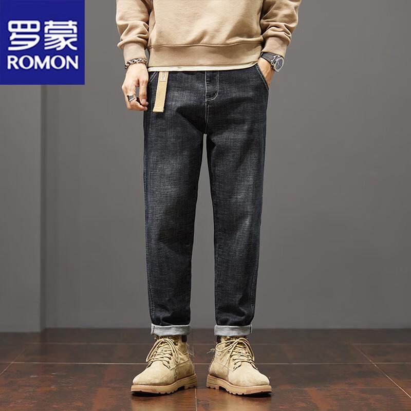 

ROMON Men s American Retro Workwear Loose Straight Jeans 34