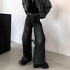 JYL Men's Flare Jeans Vintage Washed Structured Metal Zip Design Denim Pants