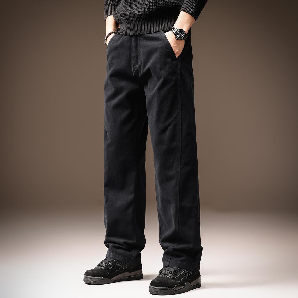 High-end Pure Cotton Tapered Casual Pants for Men, New Autumn Drape American Vintage Loose Loose Straight-leg Pants for Men