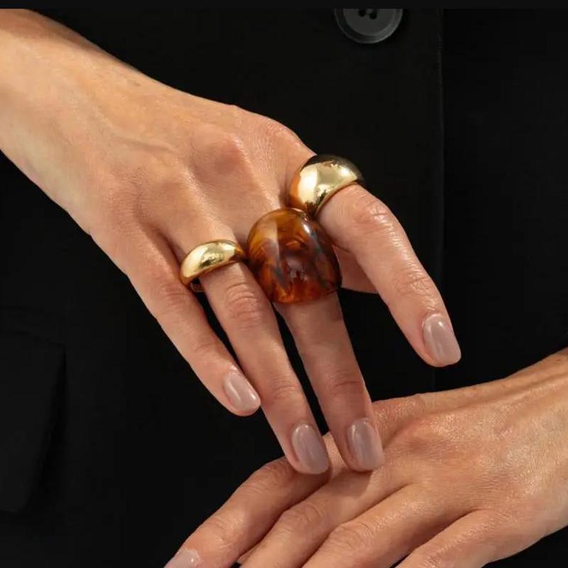 3pcs Geometric Wide Face Resin Opening Rings for Women Men Smooth Round Chunky Metal Joint Rings Set Banquet Jewelry Accessories
