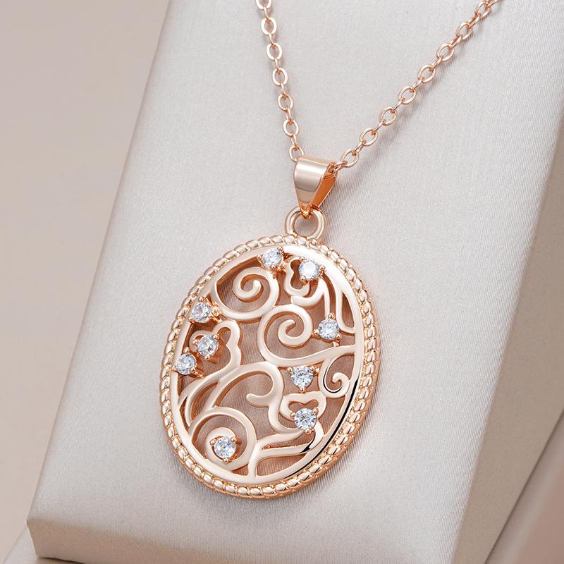 Vintage Hollow Flower Pendant Necklace For Women  Rose Gold Color Natural Zircon Accessories Party Daily Fine Jewelry