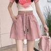 Women's Summer  Thin Skirt Yoga Pants Ice Silk Yamamoto Wide Leg Shorts Solid Color Pocket Lace Up Short Pants