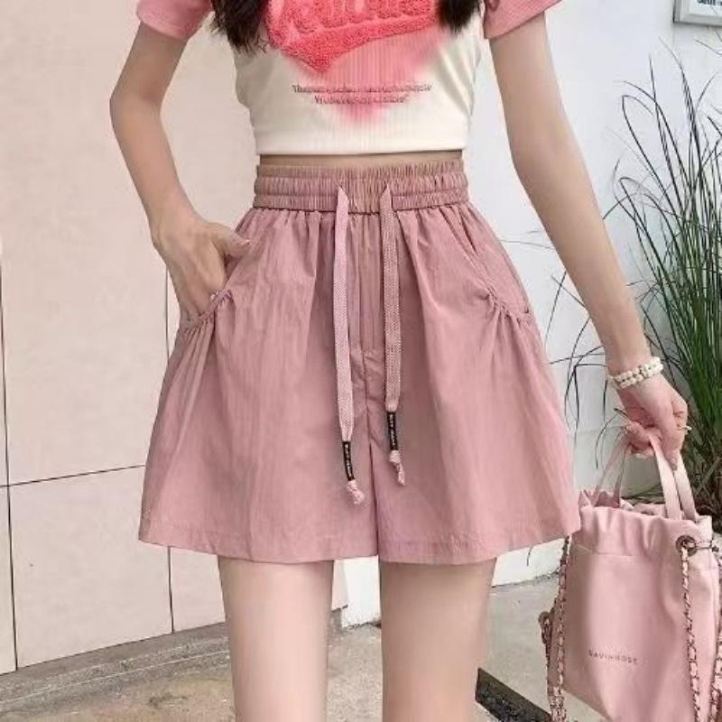 Women's Summer Thin Skirt Yoga Pants Ice Silk Yamamoto Wide Leg Shorts Solid Color Pocket Lace Up Short Pants