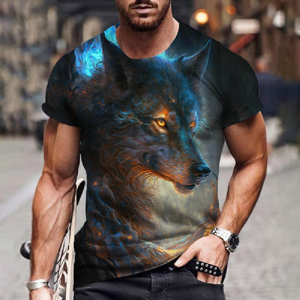 Green Black Wolf 3D Printed Short Sleeved T-shirt Summer Breathable polyester Simple Round Neck Top