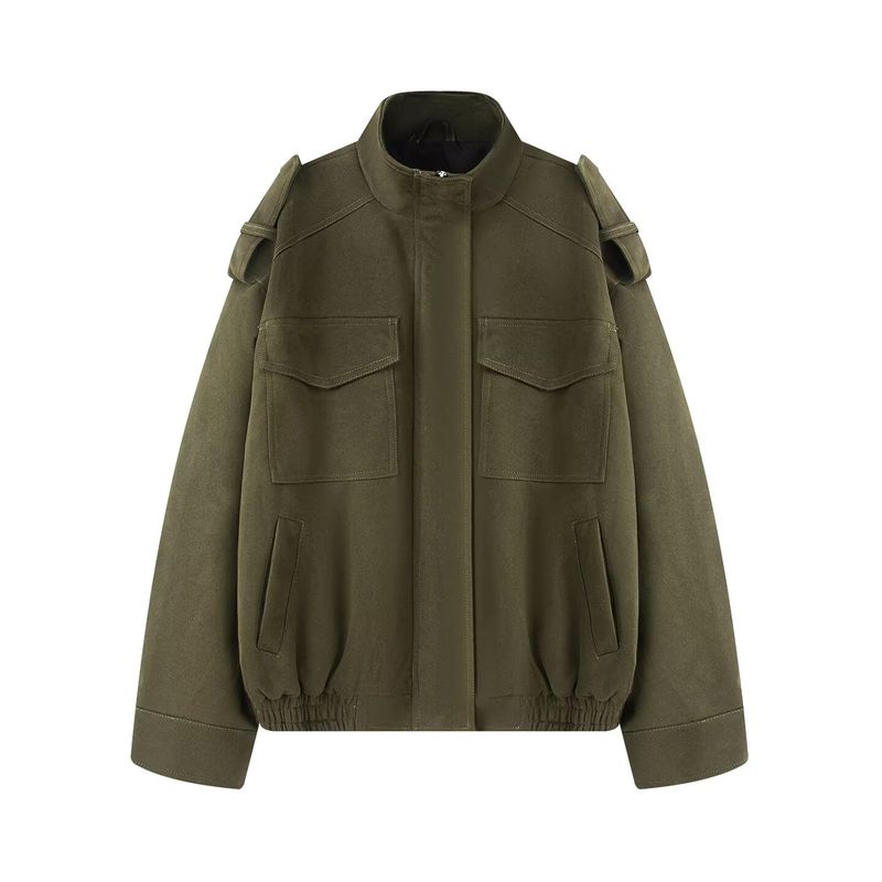 

Za Осень и Зиму Новые Поступления Женская Одежда Zr Европейский и Американский Стиль Модная Куртка из Замшевой Текстурированной Кожи с Карманами 4341770 Green L