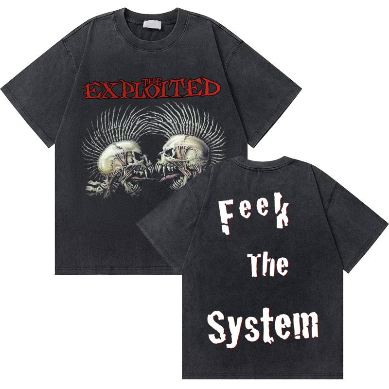 Washed Vintage Rock Band The Exploited Graphic Tshirt Men Women Retro Gothic Punk T Shirts Mens Fashion Oversized Streetwear