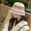 Summer Hollow Knitted Contrasting Striped Bucket Hat Women's Outdoor Versatile Sunscreen Travel Visor Show Washbasin Hat