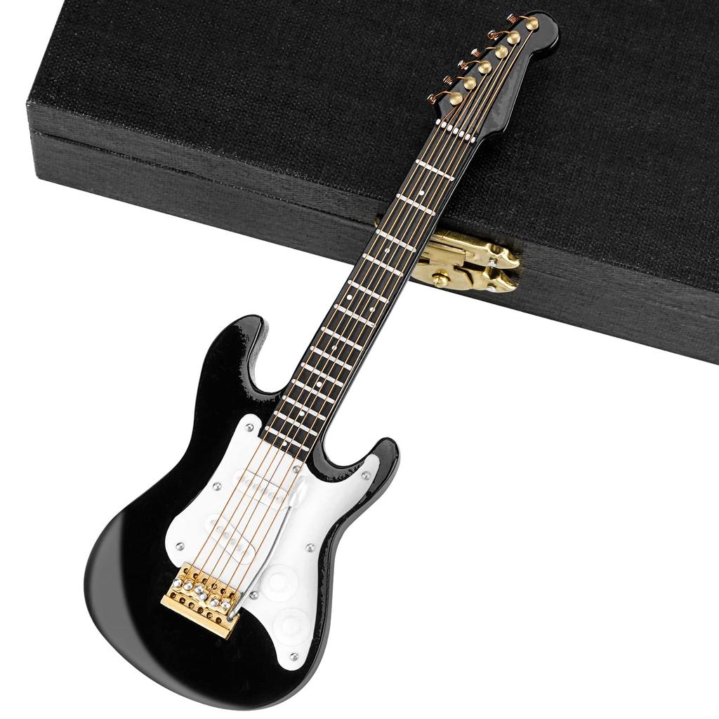 Musiin Miniature Guitar with Stand and 14cm Mini Electric Home Music Studio Desk Shelf Gift for Guitar Lovers Case, 6-String Guitar, Decor, (Black