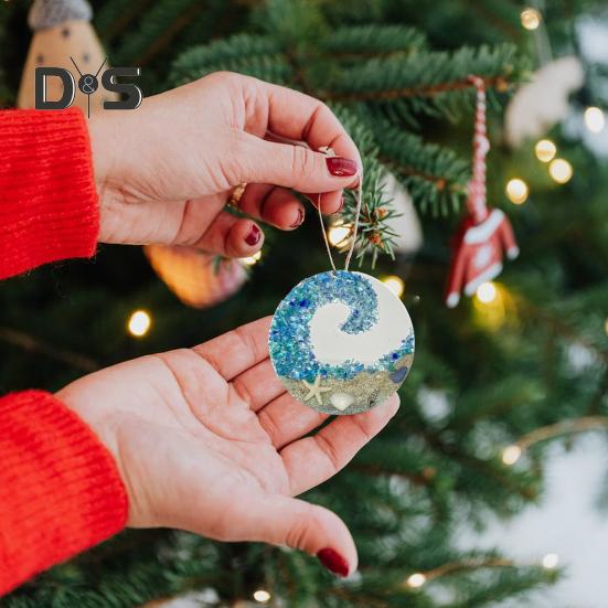 

Морское стекло Ловец солнца Пляжный орнамент с волнами на акриловом круге Океанский ловец света Реалистичный подвесной декор для домашнего интерьера Рождественские елки A