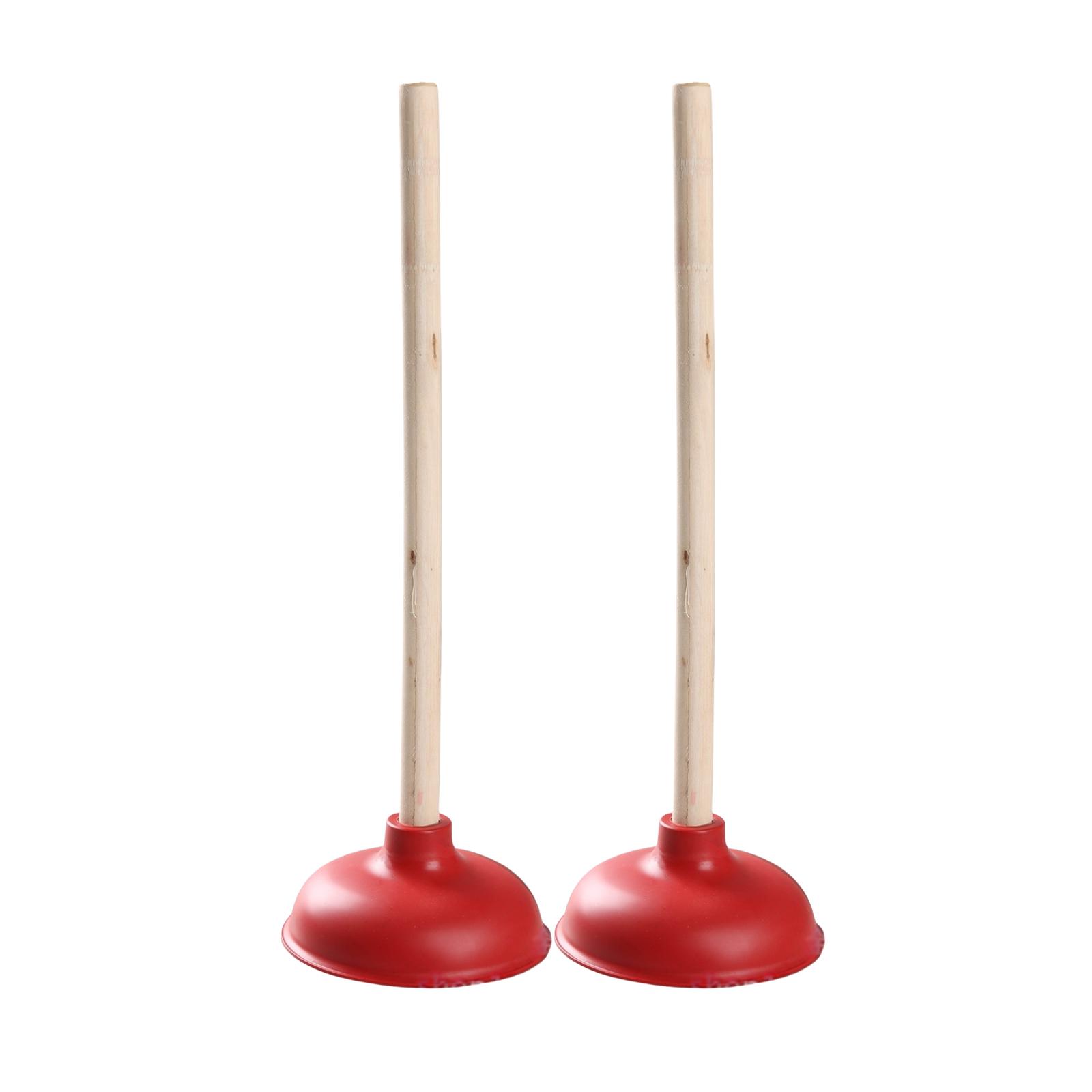 

2Pieces Heavy Duty Wood Handle Toilet Plunger for Bathroom and Kitchen Blockages Removal Drain Plunger Unblocker Tool