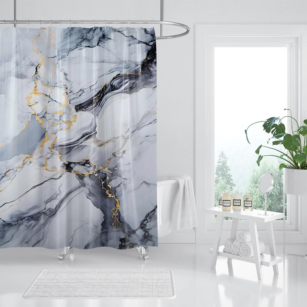 Abstract Marble Shower Curtains Creative Geometric Design Blue Purple Watercolor Print Bath Curtain Modern Fabric Bathroom Decor