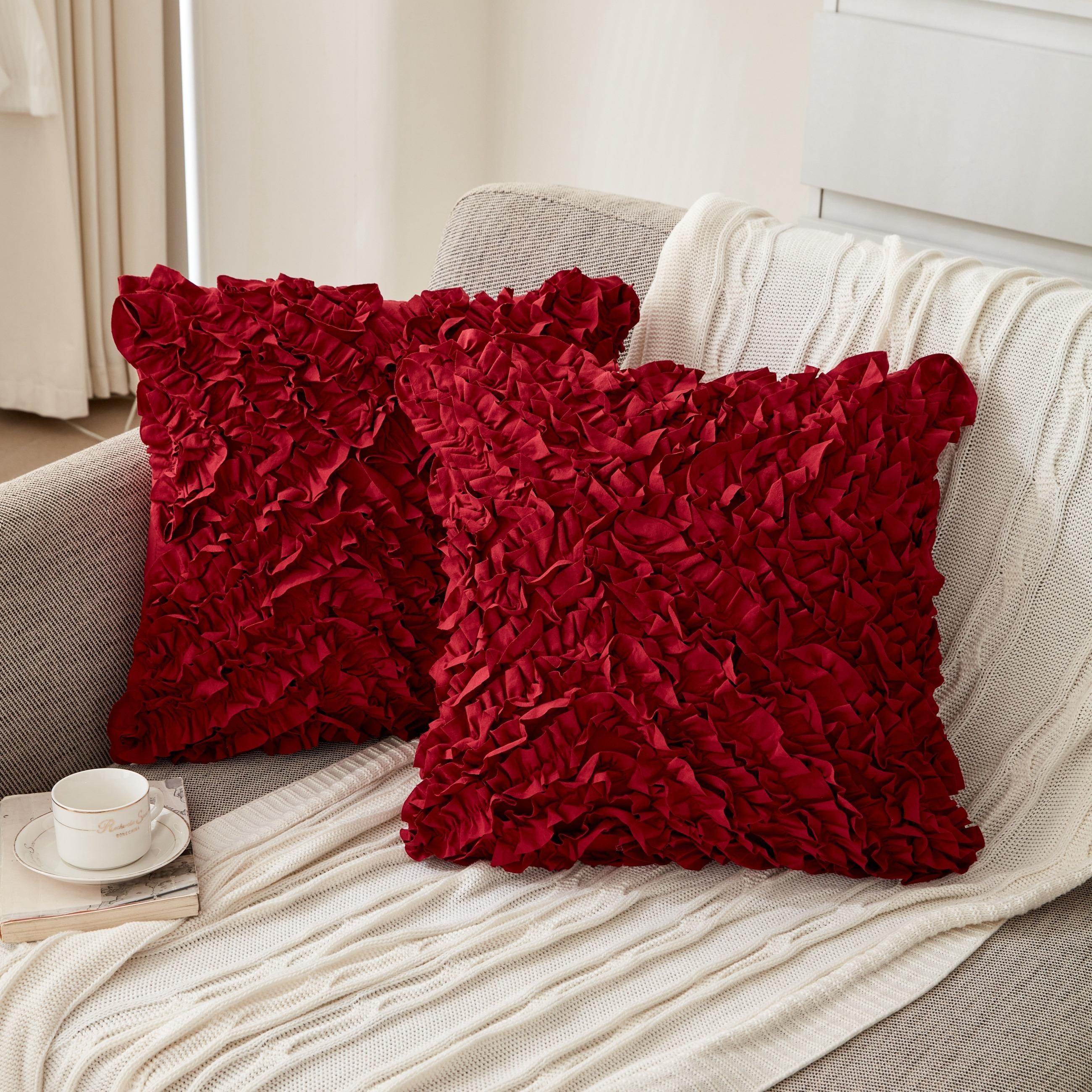 

2Pcs Pillow Cover Cushion Cover Decorative Pillow Handmade Lace Pillowcase, Bedside Pillow Sofa Hand Embroidery бордовий