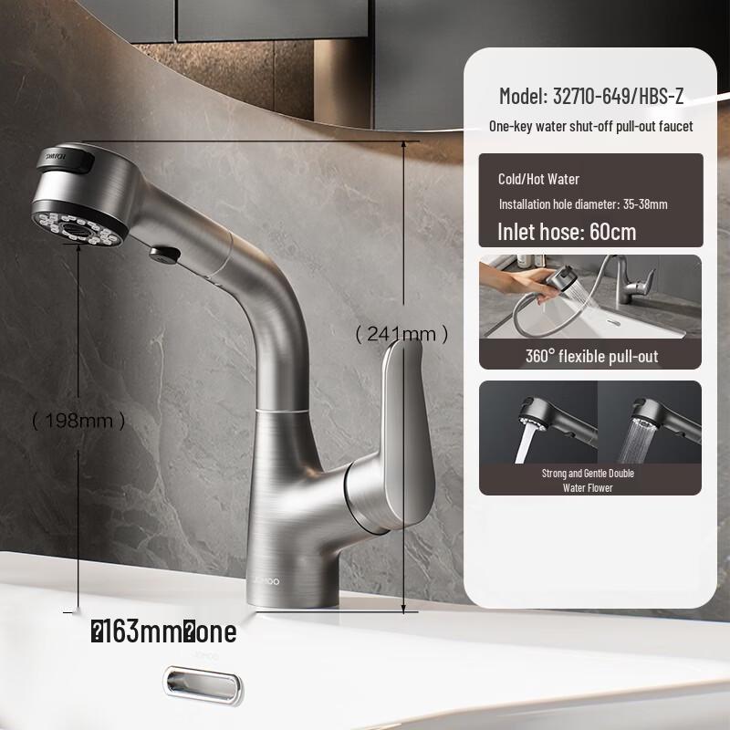 

JOMOO Pull-Out Single Cold Basin Faucet, Gunmetal Grey