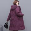 Velká velikost XL-6XL Dámské zimní vycpané kabáty středního věku s kapucí Ležérní Silné teplé zimní bundy Žena Elegantní dlouhé parky