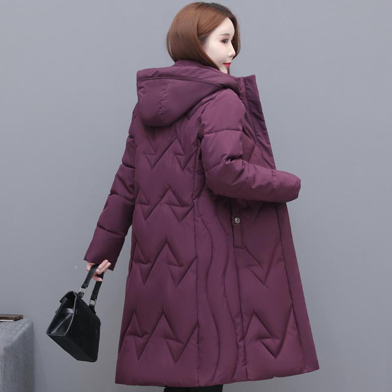 Velká velikost XL-6XL Dámské zimní vycpané kabáty středního věku s kapucí Ležérní Silné teplé zimní bundy Žena Elegantní dlouhé parky