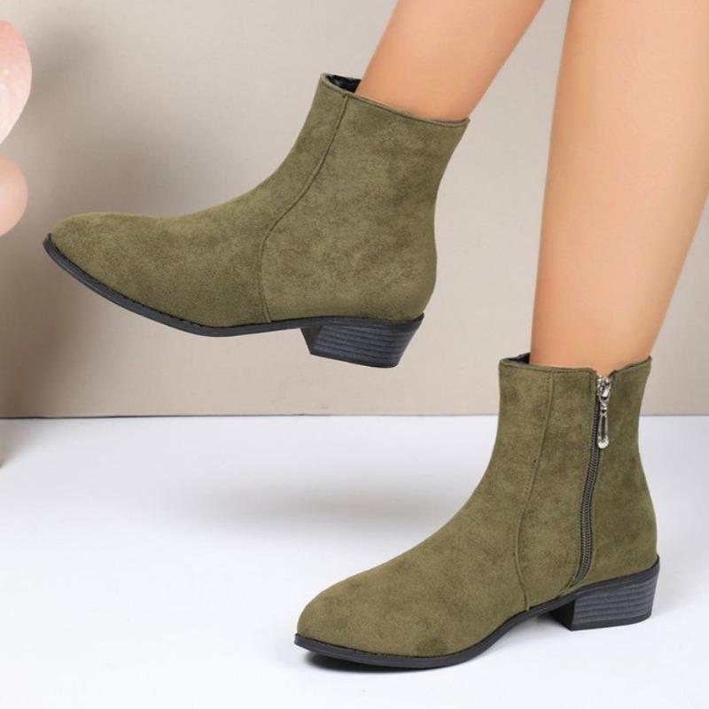 Women's Thick Heel Cotton Boots Winter New Round Head Suede Side Zipper Anti-slip Wear-resistant Short Boots